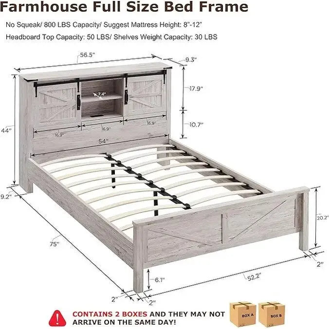 Farmhouse Full Bed Frame with Storage Shelves and Built-in Charging Station - image 25