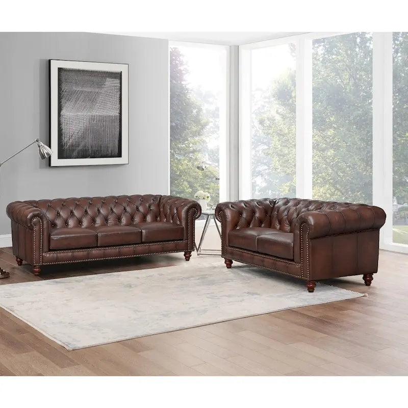 Hydeline Alton Bay Top Grain Leather Chesterfield Sofa and Loveseat Set - image 1