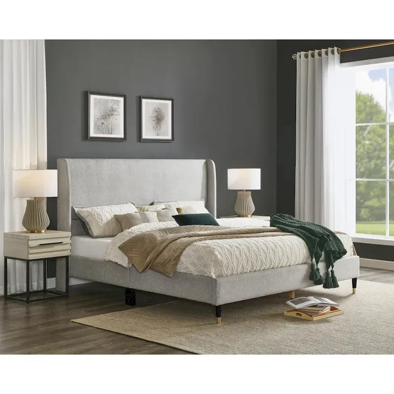 Roundhill Furniture Rozitta Upholstered Wingback Bed with Platform Design - image 36