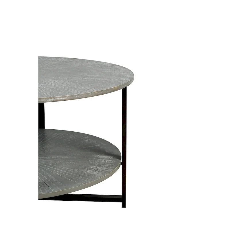 Two-Tier Round Coffee Table with Storage - image 19