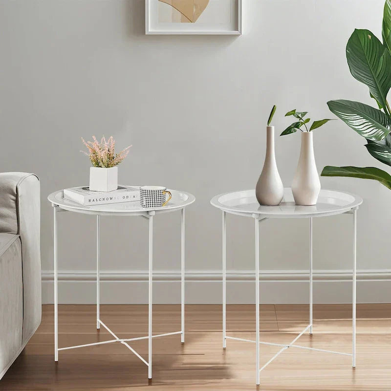 Javlergo Set of 2 Folding Round Steel TV Tray Tables - Compact Side Tables, No Assembly Needed - Dimensions: 18.5 x 18.5 x 19.7 in - image 3