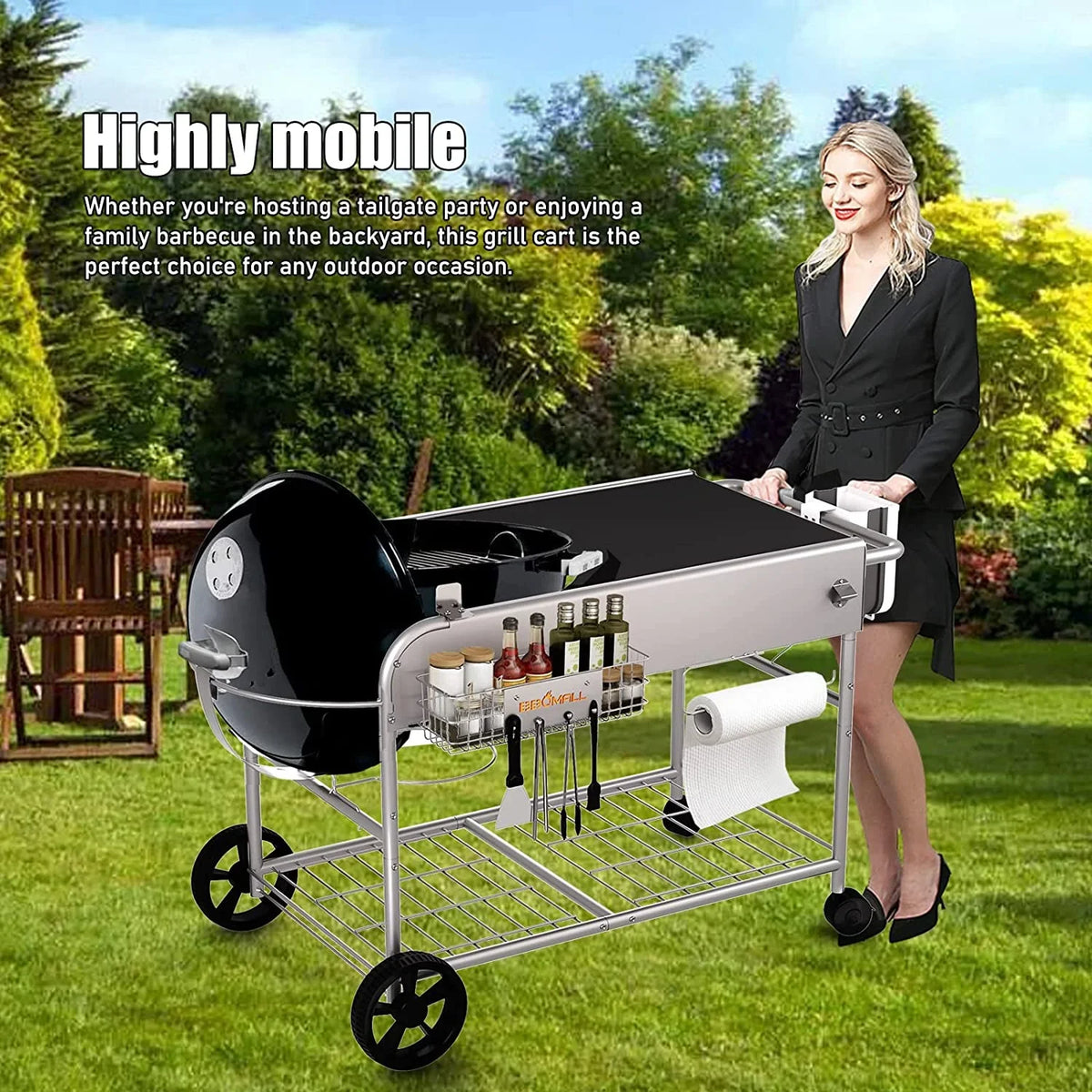 Grill Stand Cart for Weber Kettle 22" & 18" Charcoal Grills - Multifunctional Cooking Station - image 2