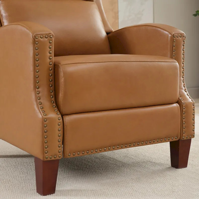 Authentic Leather Pushback Recliner with Adjustable Seat Back and Sturdy Wooden Legs - image 15