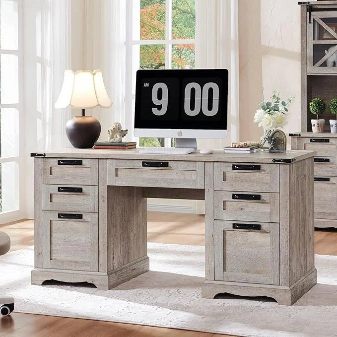 60 Farmhouse Executive Desk, Wood Home Office Desk, Computer Desk - image 2