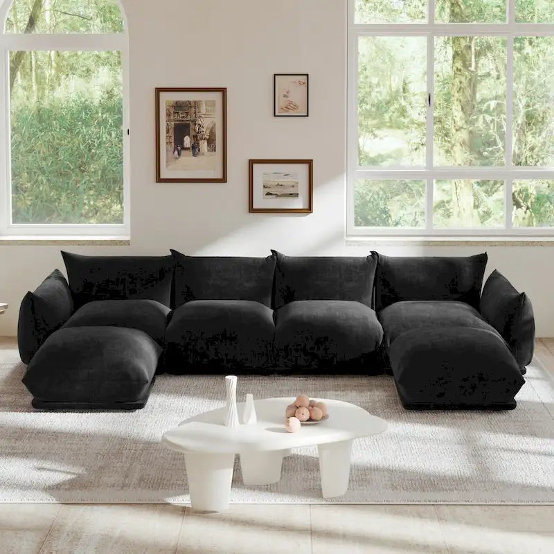 U-Shaped Chenille Fabric Sectional Sofa for 4 with 2 Matching Ottomans - image 3
