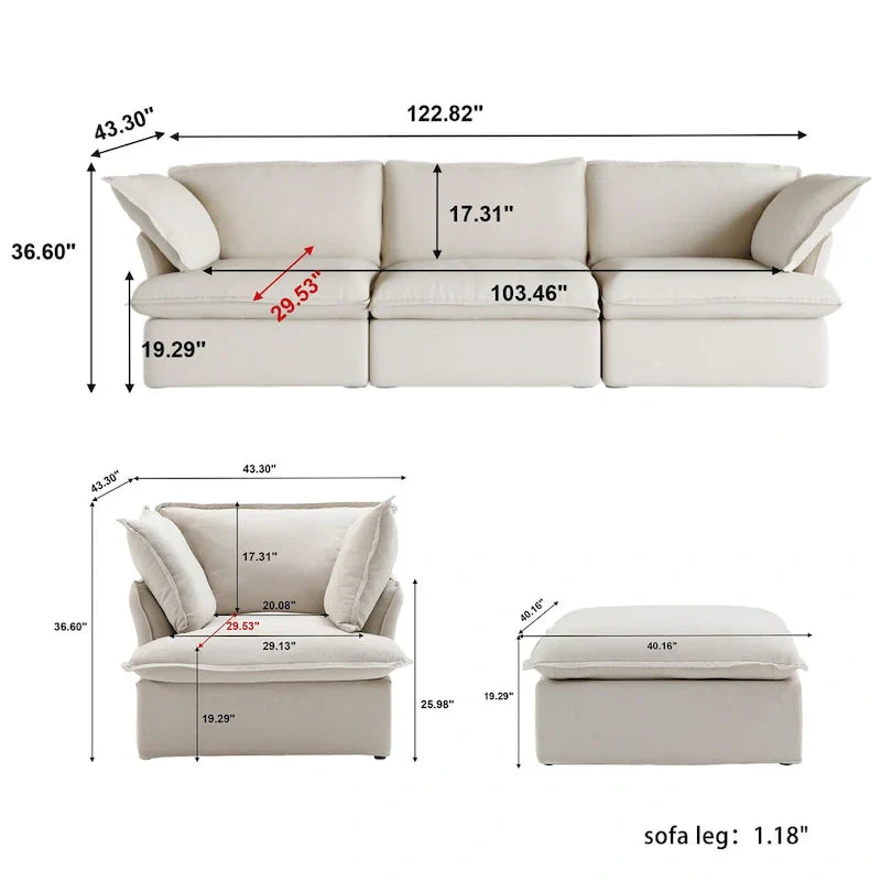 Contemporary 3-Seat Modular Sectional Sofa for Living Room - Comfortable Convertible Couch - image 12
