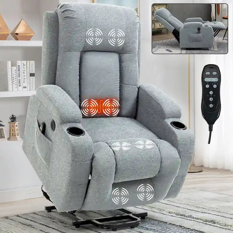 Lazy Boy Power Lift Recliner Chair, Modern Single Motor Massage Sofa Chair with Lumbar Heating, USB Charging Port, Cup Holders - image 22