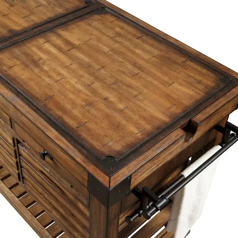 Kitchen Cart with 3 Drawers in Distressed Chestnut - image 5