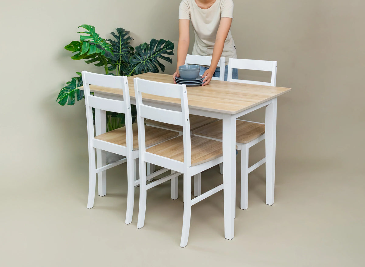 Mainstays 5-Piece Dining Set, 1 Table and 4 Chairs, White, MDF and Rubberwood, Indoor, 46" L x 29" W x 30" H Table - image 5
