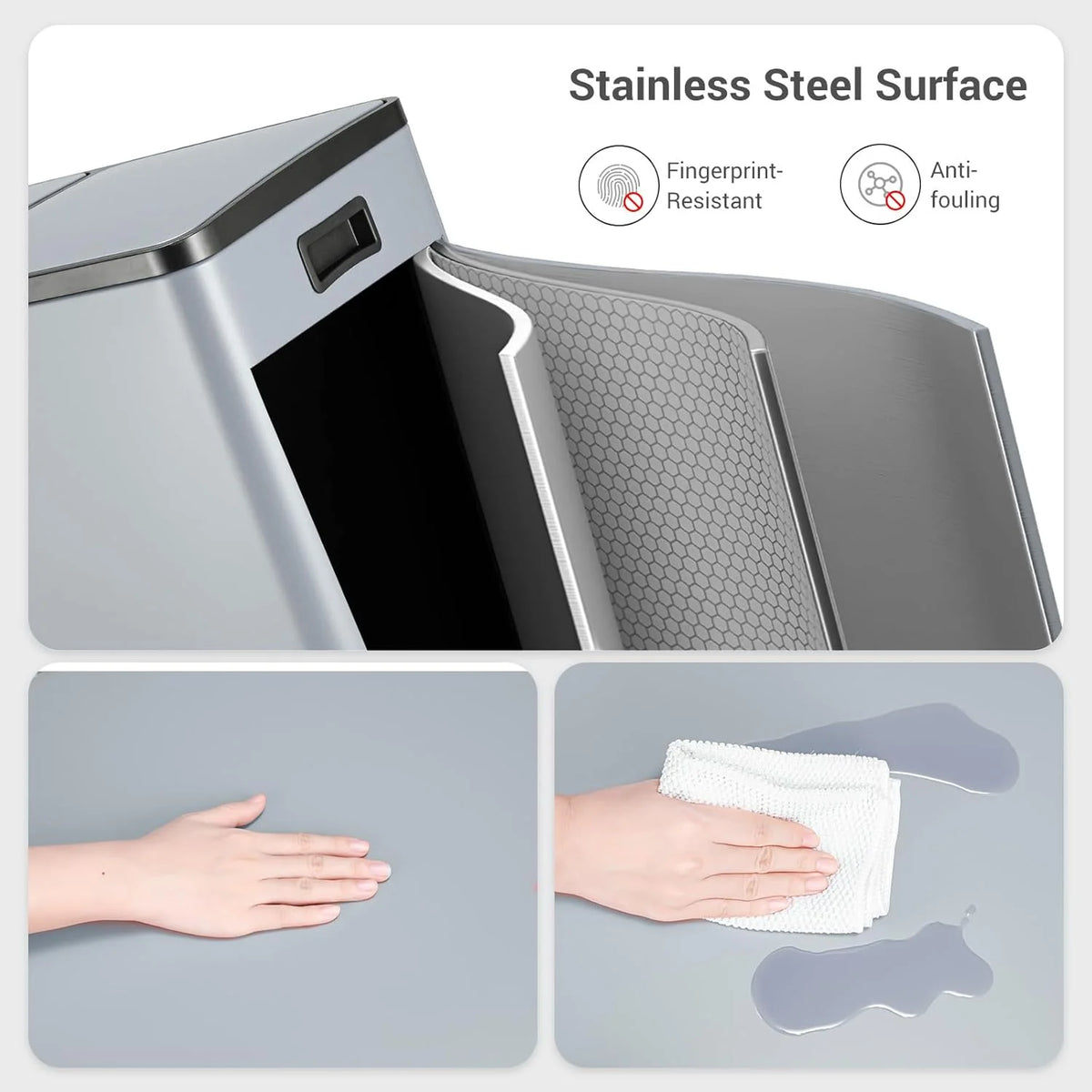 Arlopu 60 L/16 gal Dual Trash Can, Stainless Steel Garbage Can for Kitchen, Recycle Bin with Lid - image 38