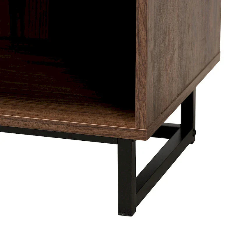 Sadia Contemporary Walnut Brown Wood and Black Metal 1-Drawer Side Table - image 8