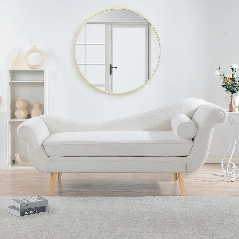 Upholstered Indoor Chaise Lounge Chair with Scroll Arms, Reclining Feature, Rolled Accent Pillow, and Sturdy Solid Wood Legs - image 23