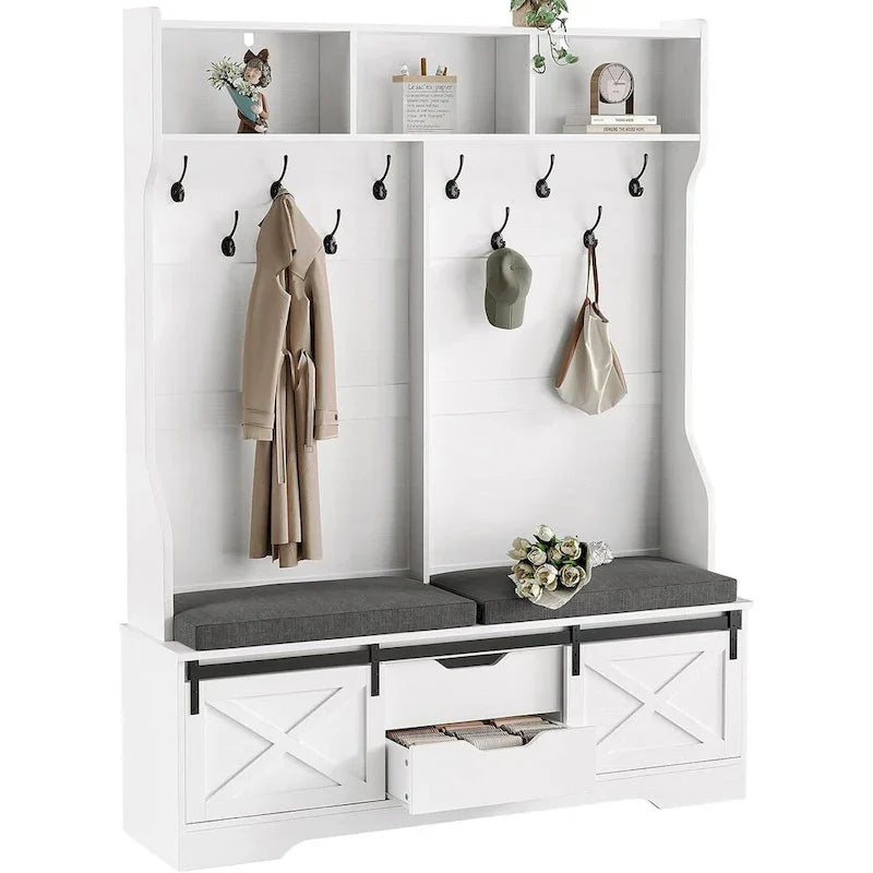 Barn Door Hall Tree with Bench and Shoe Storage Coat Rack - image 10