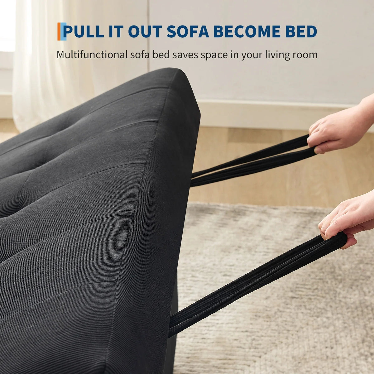 3 in 1 Convertible Sleeper Sofa Bed, Corduroy Futon Couches with Pull-Out Bed, Adjustable Backrest, Charging Port & Side Pockets, Modern Upholstered Sofa for Living Room, Guest Room - image 10