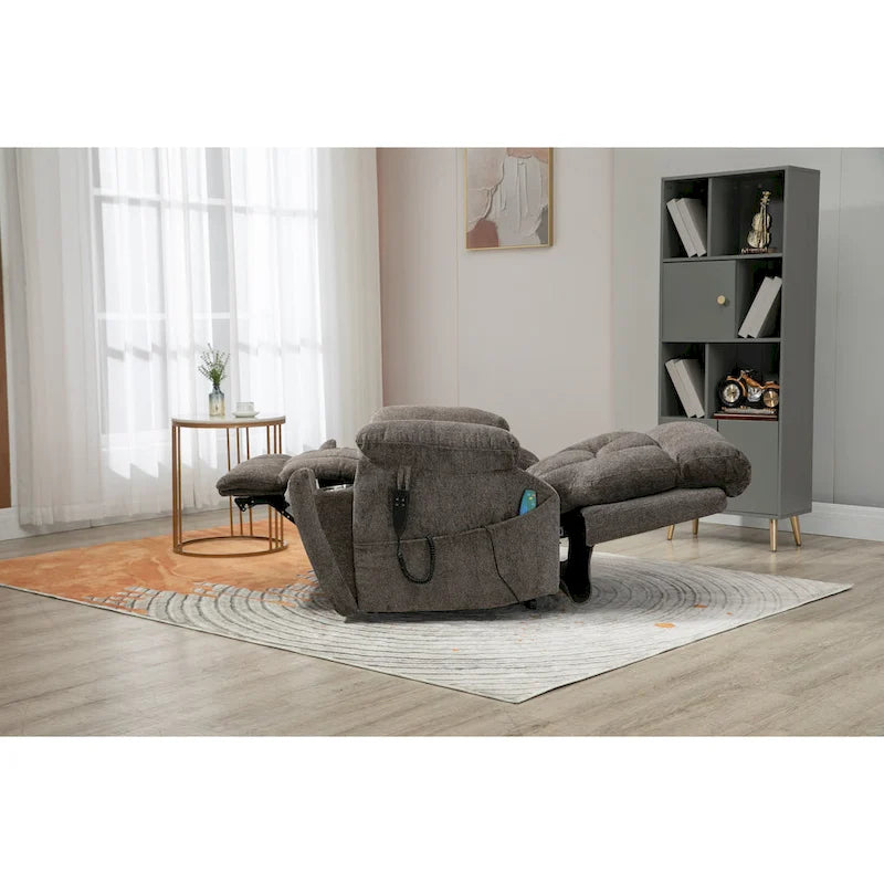Gray Chenille Power Lift Recliner with Massage and Concealed Cup Holder - image 9