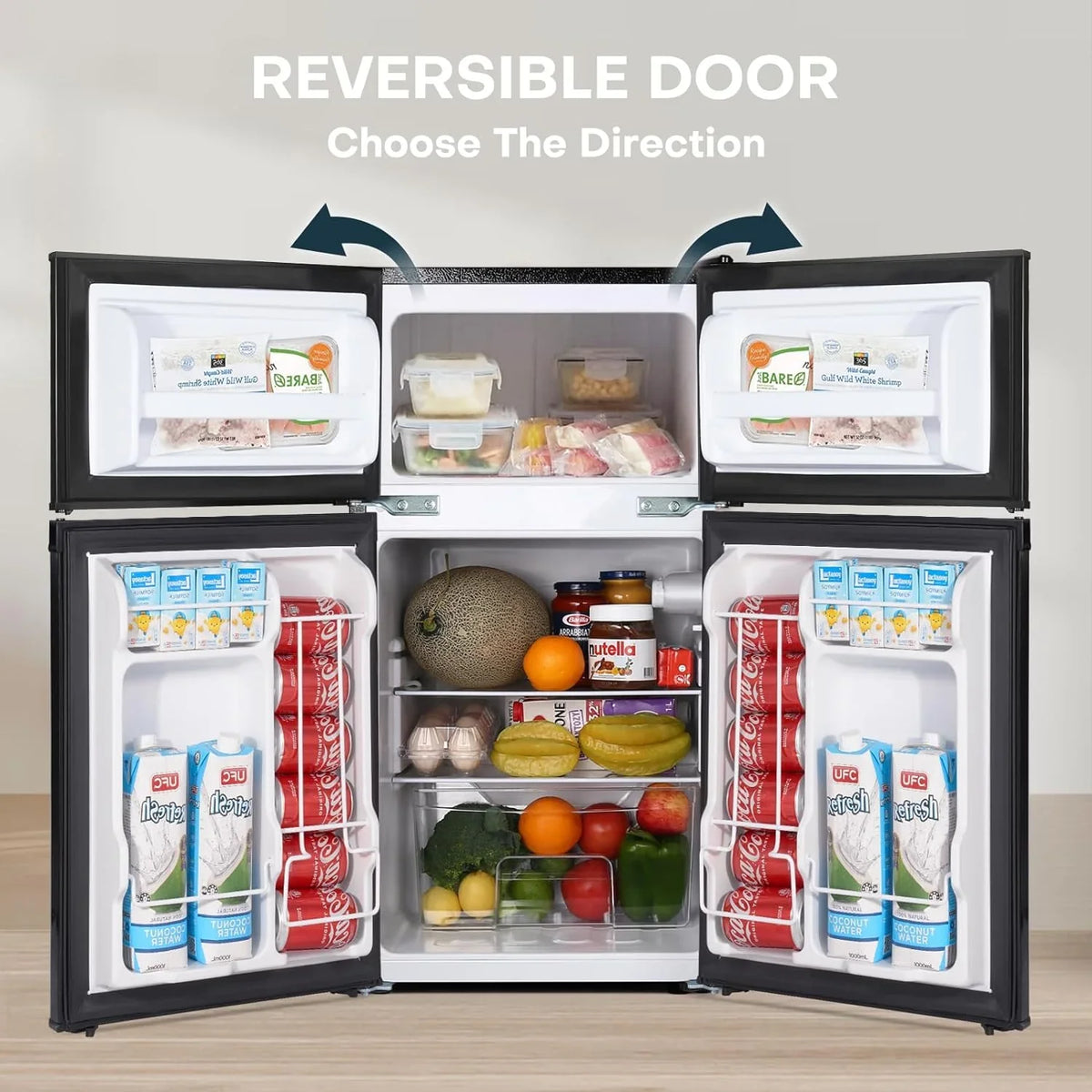 Upstreman 3.1 Cu.Ft Mini Fridge with Freezer, Double Door Small Fridge, Dorm Essentials, Adjustable Thermostat, Energy Saving, Mini Refrigerator for Office, Dorm,Bedroom, Stainless - image 4
