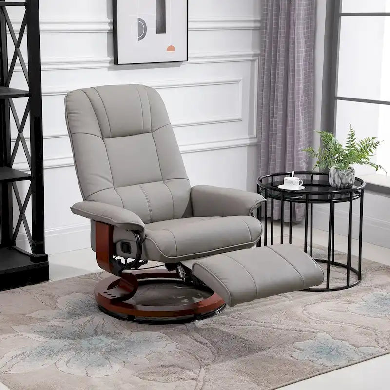 HomCom Faux Leather Adjustable Manual Swivel Base Recliner Chair with Comfortable and Relaxing Footrest - image 3