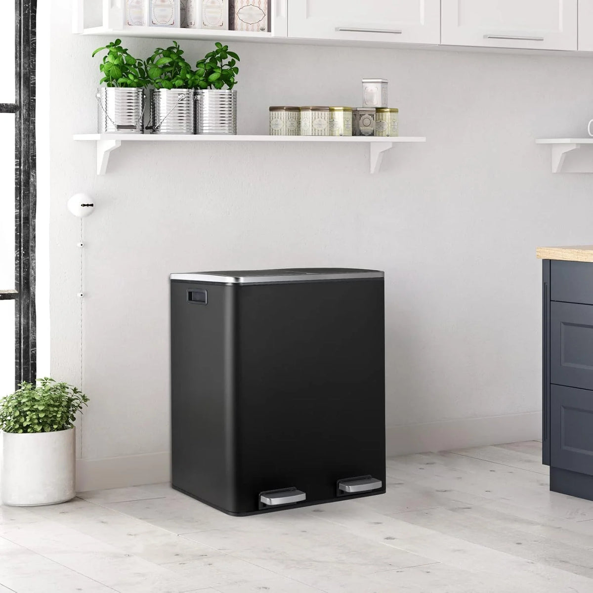 Arlopu 60 L/16 gal Dual Trash Can, Stainless Steel Garbage Can for Kitchen, Recycle Bin with Lid - image 13