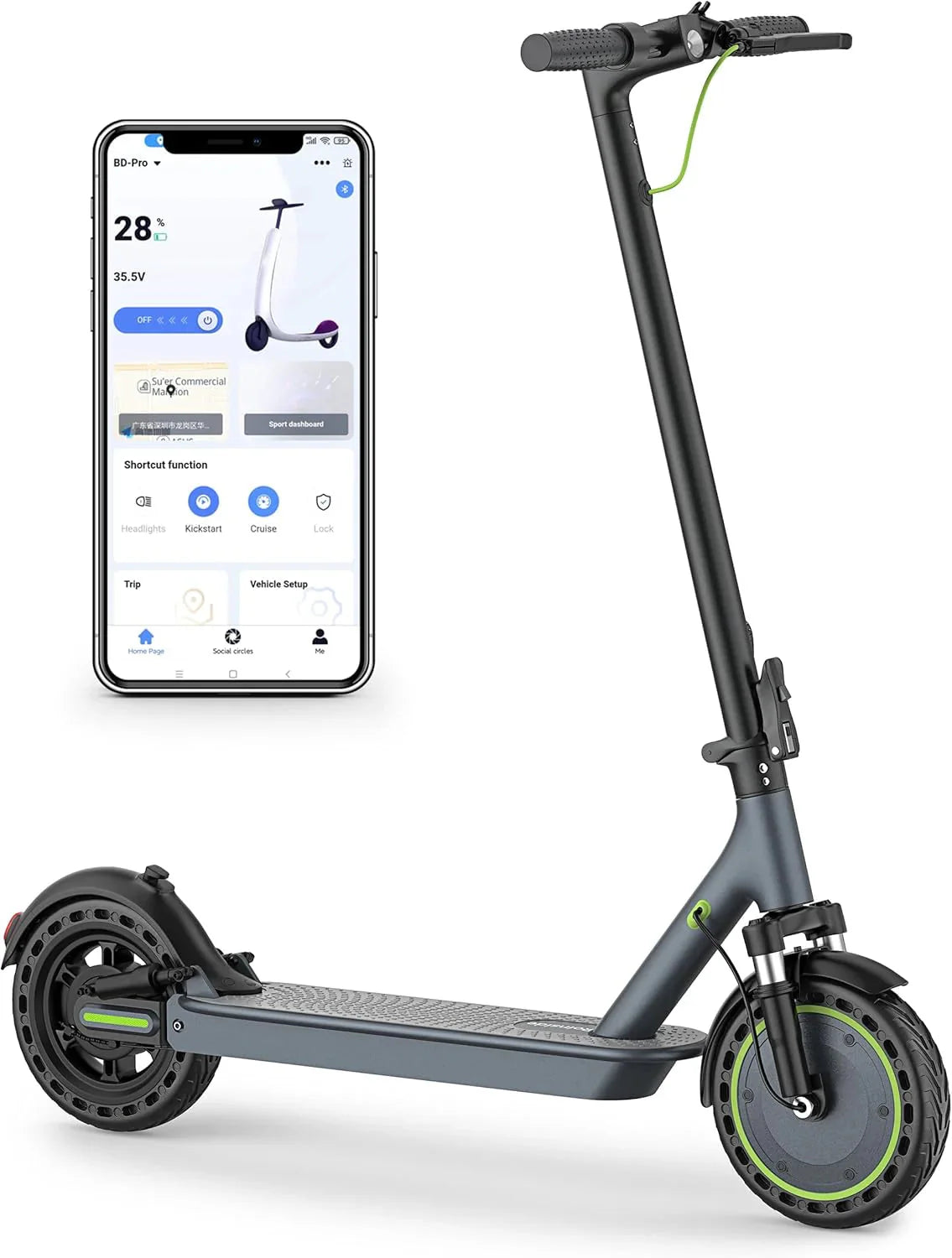 Electric Scooter - 8.5" Solid Tires, 350W Motor, Up to 19 MPH and 21-23 Miles Long-Range Portable Foldable Commuting Scooter for Adults with Double Braking System and App - image 2