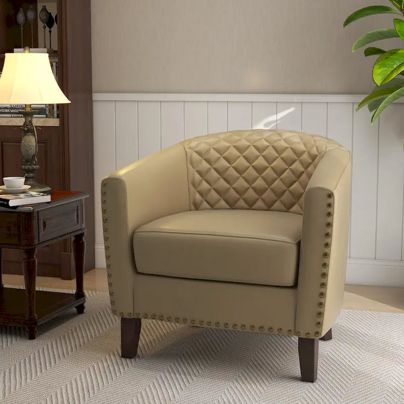 Ethan Barrel Accent Chair in PU Leather with Nailhead Detailing - image 3