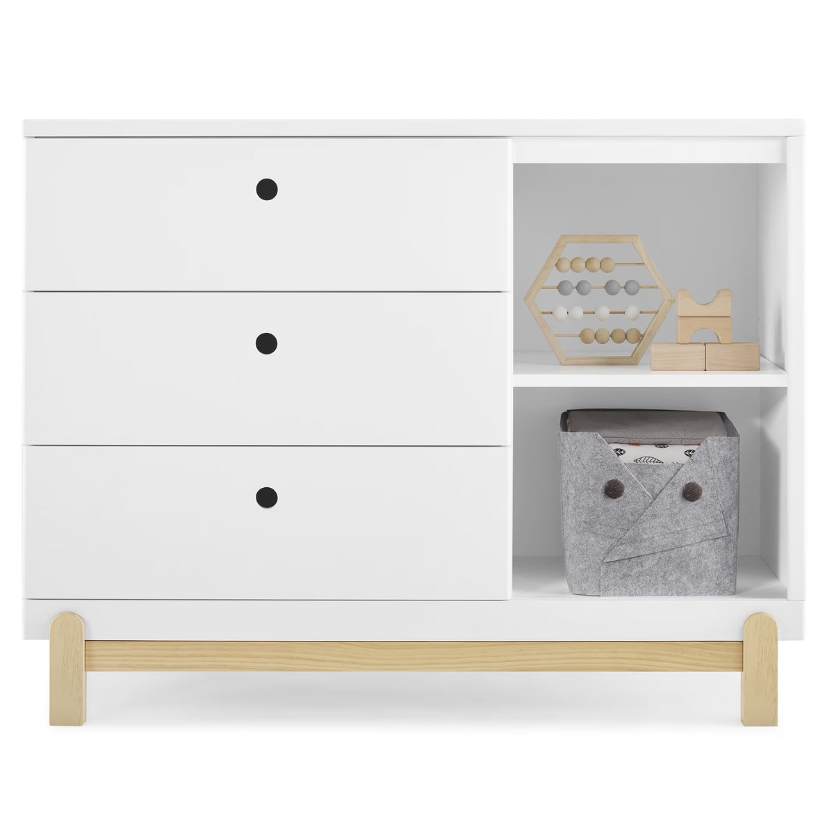 Delta Children Poppy 3 Drawer Dresser with Cubbies and Interlocking Drawers, Bianca White/Natural - image 1