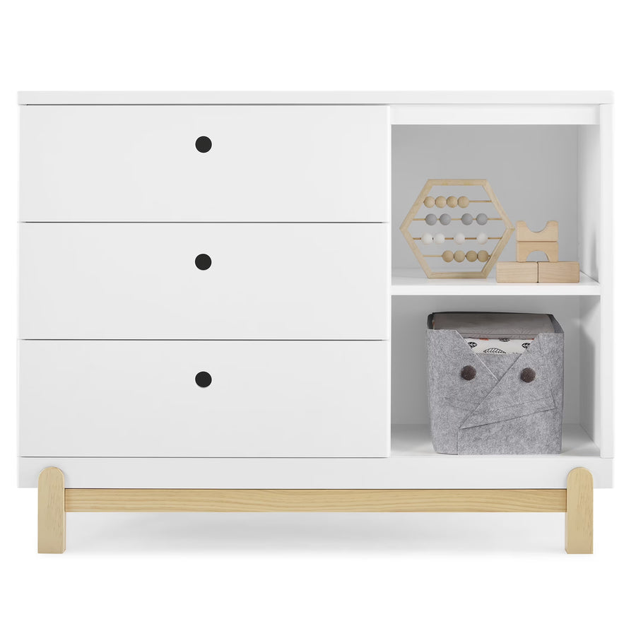 Delta Children Poppy 3 Drawer Dresser with Cubbies and Interlocking Drawers, Bianca White/Natural - image 1