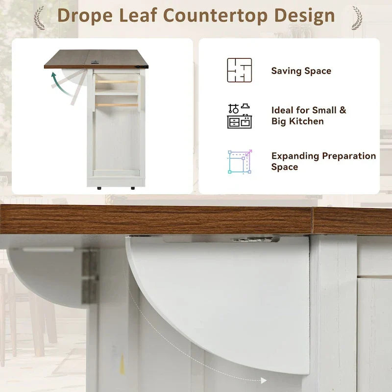 53.7-Inch Farmhouse Kitchen Island with Power Outlet, Featuring 2 Sliding Barn Doors and Drop Leaf Design - image 12