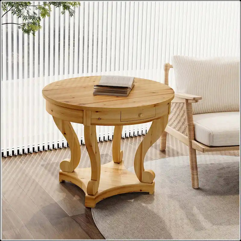 Small Round Dining Table with Curved Legs in Farmhouse Style - image 2