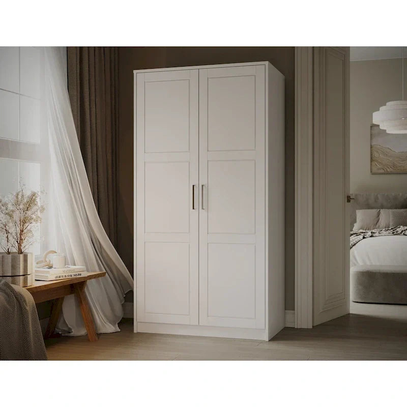 Palace Imports 100% Solid Wood 2-Door Urban Wardrobe Armoire with Solid and Mirrored Doors - image 21
