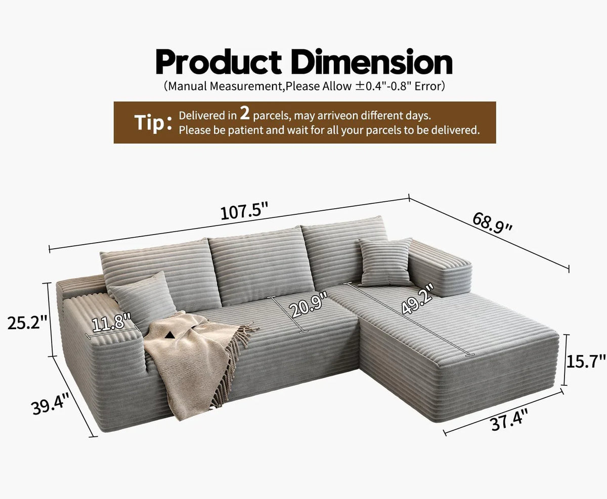 107.5" Cloud Modular Sectional Sofa Couch with L-Shape Chaise,Modern Minimalist Upholstered Couches for Living Room Bedroom,Deep Seat Corner Couch .No Assembly Required (Black,Left Facing Chaise) - image 39