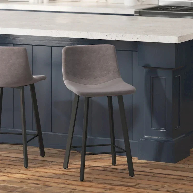 Pair of Armless Upholstered Metal Counter Stools - image 4
