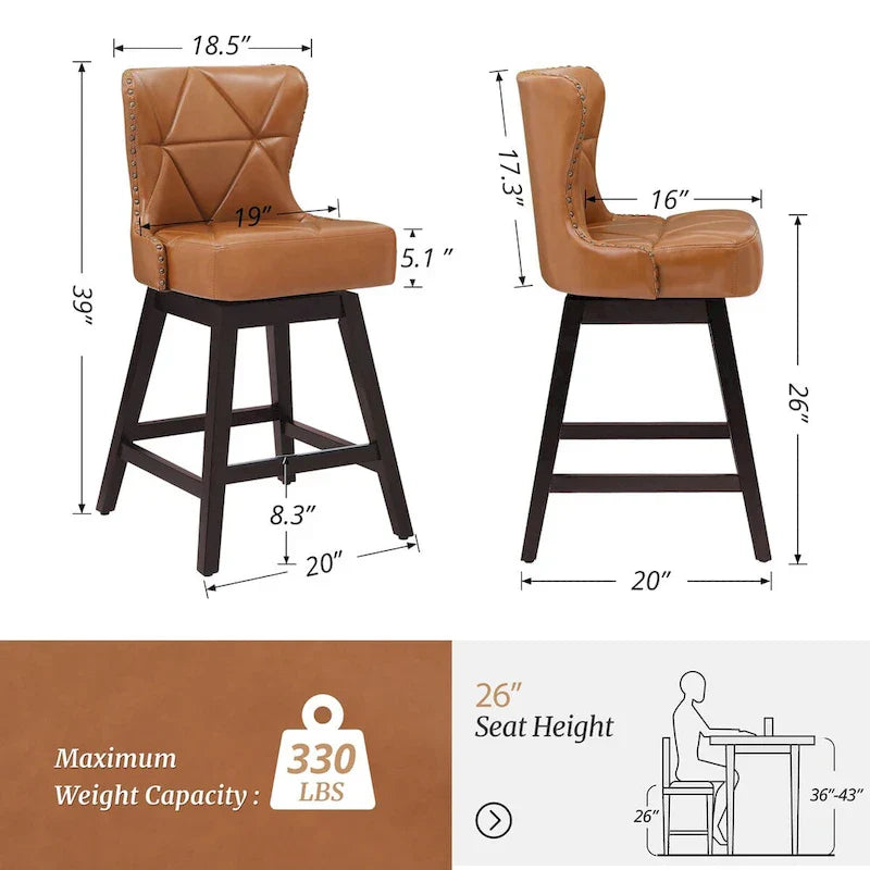 LUE BONA Set of 4 Mid-Century Modern 26-Inch Swivel Counter Stools with Faux Leather and Fabric Upholstery for Kitchen Island - image 9