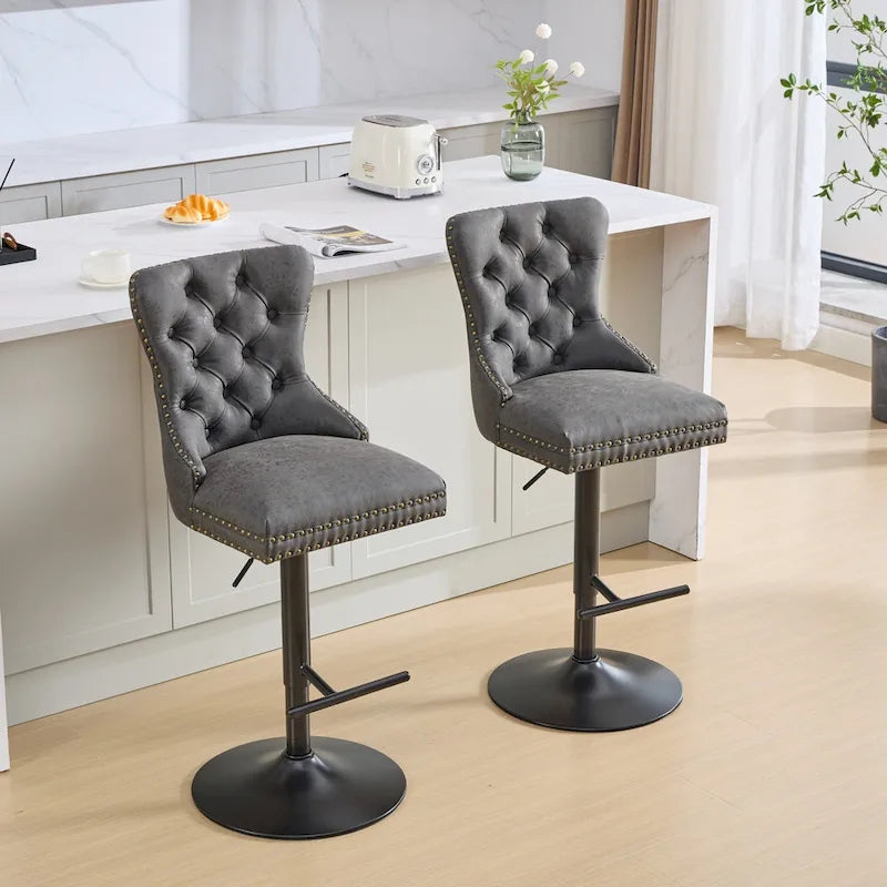 Contemporary Adjustable Thick Upholstered Swivel Counter Bar Stools - image 21
