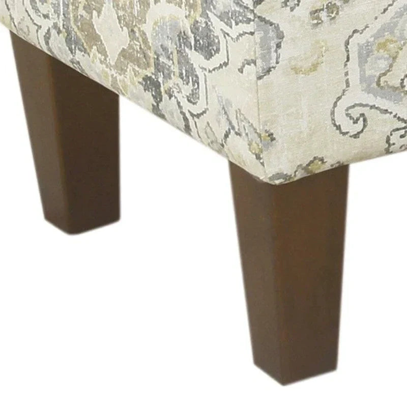Large Brown and Cream Medallion Print Upholstered Wooden Bench with Hinged Storage - image 3