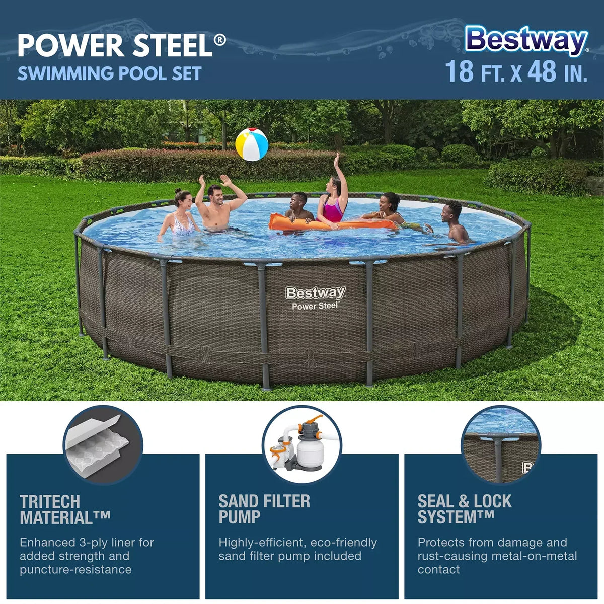 Bestway Power Steel 18-ft x 48-in Round Above-Ground Pool Set - image 2