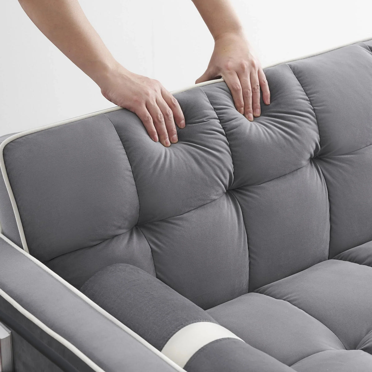 3 in 1 Sleeper Sofa Couch Bed,Small Tufted Velvet Convertible Loveseat Futon Sofa w/Pullout Bed,Adjustable Backrest,Cylinder Pillows,Multi-Pockets,Phone Holder for Living Room Apartment,Grey,55.5" - image 6