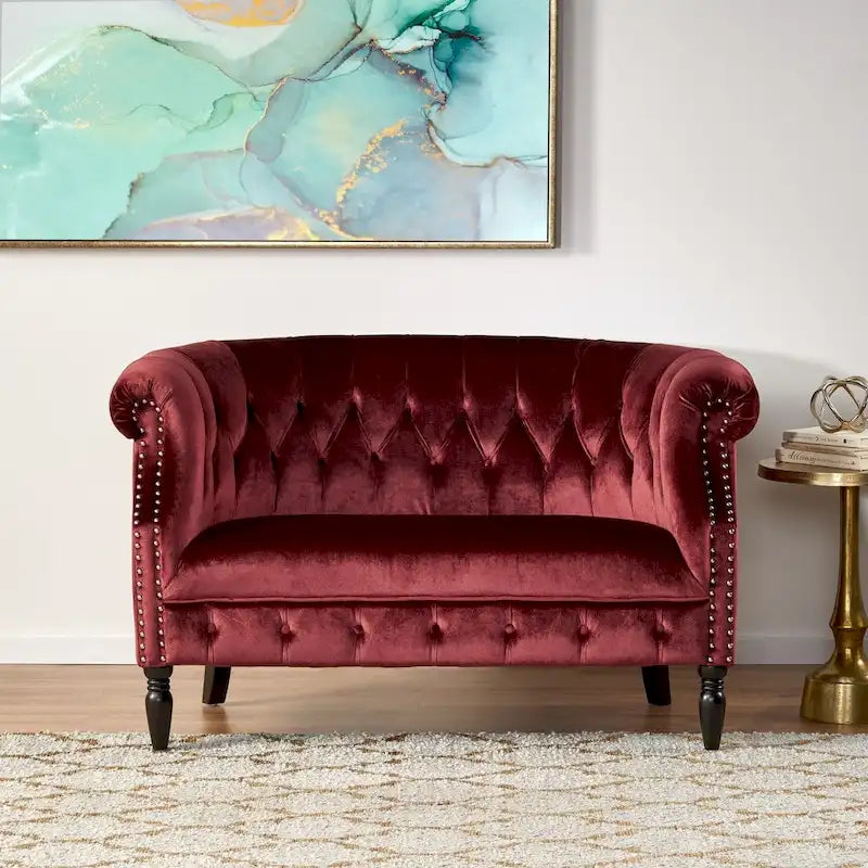 Milani Velvet Tufted Scroll Arm Loveseat by Christopher Knight Home - image 7