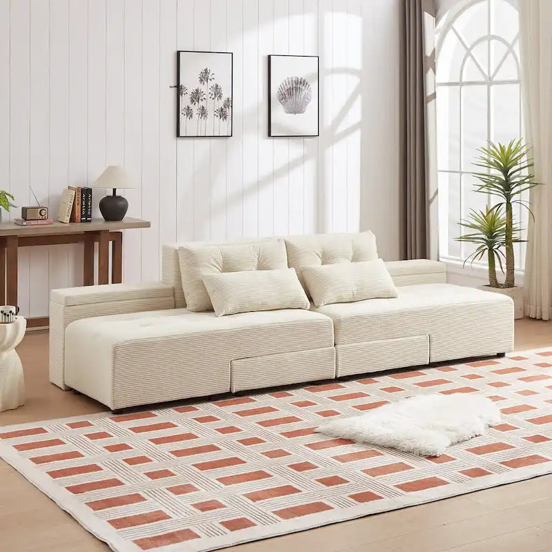 Beige Modular Corduroy Sleeper Sofa and Sectional Set - Versatile 3-in-1 Design - image 6
