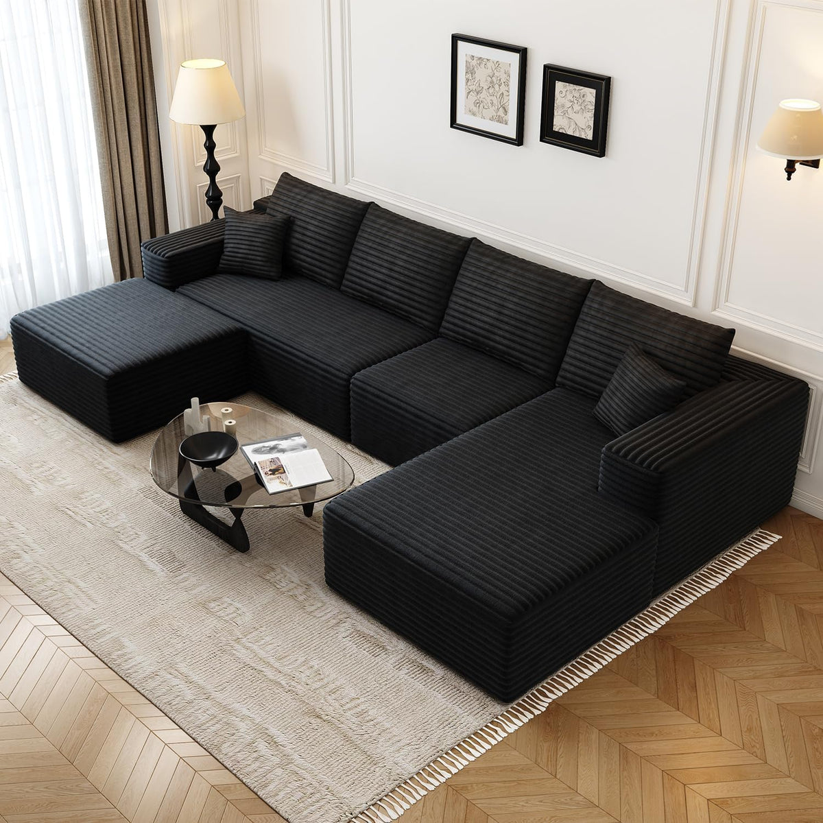 107.5" Cloud Modular Sectional Sofa Couch with L-Shape Chaise,Modern Minimalist Upholstered Couches for Living Room Bedroom,Deep Seat Corner Couch .No Assembly Required (Black,Left Facing Chaise) - image 25