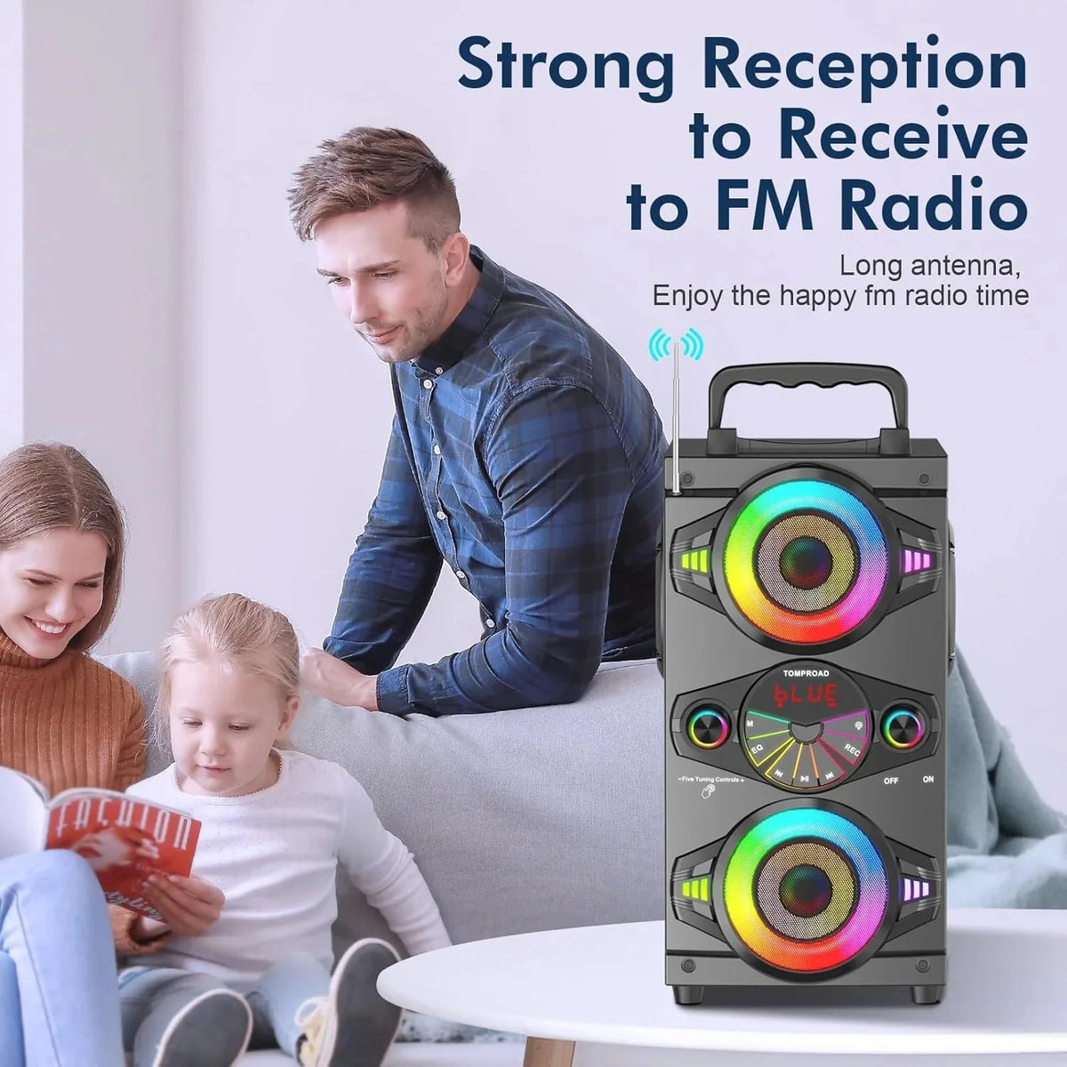Speakers, 60W Portable Wireless Loud Outdoor Home Party Bluetooth Speaker with Subwoofer, FM Radio, LED Colorful Lights, Microphone, Remote and Big Powerful Stereo Deep Bass Sound Boombox - image 6