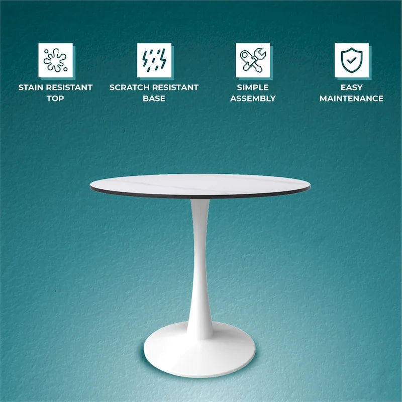 Bristol 35-Inch Round Dining Table for 4 with Sintered Stone Top and White Stainless Steel Pedestal Base - image 17