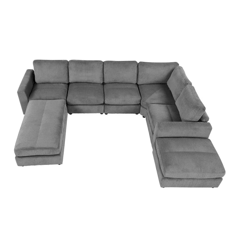 Corduroy Modular Sectional Sofa Bed with Recliner and 2 Movable Ottomans – Perfect for Living Rooms - image 14