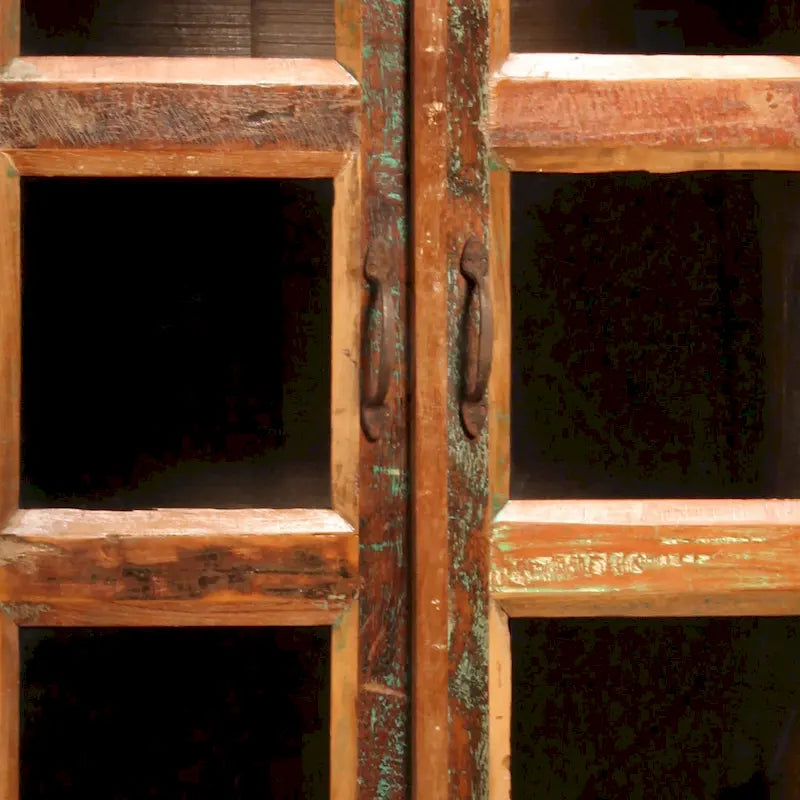 84-Inch Tall Distressed Mango Wood and Glass Storage Cabinet with Reclaimed Finish - image 6