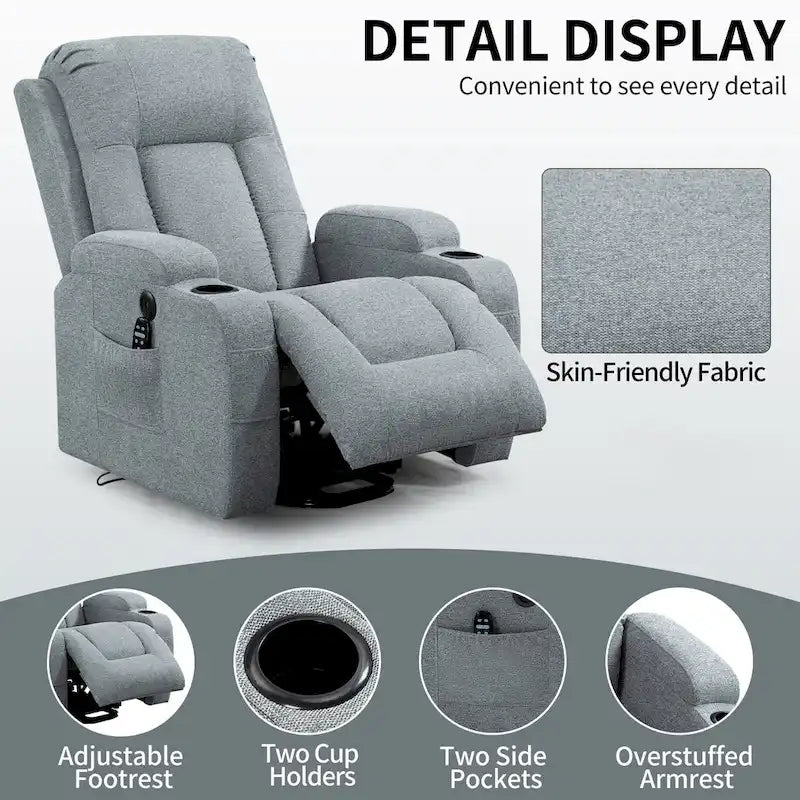 Lazy Boy Power Lift Recliner Chair, Modern Single Motor Massage Sofa Chair with Lumbar Heating, USB Charging Port, Cup Holders - image 33