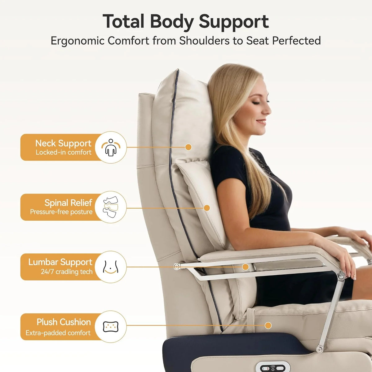M80 Dual Motor Executive Office Chair with Footrest, Big & Tall, 420lbs, Beige - image 5