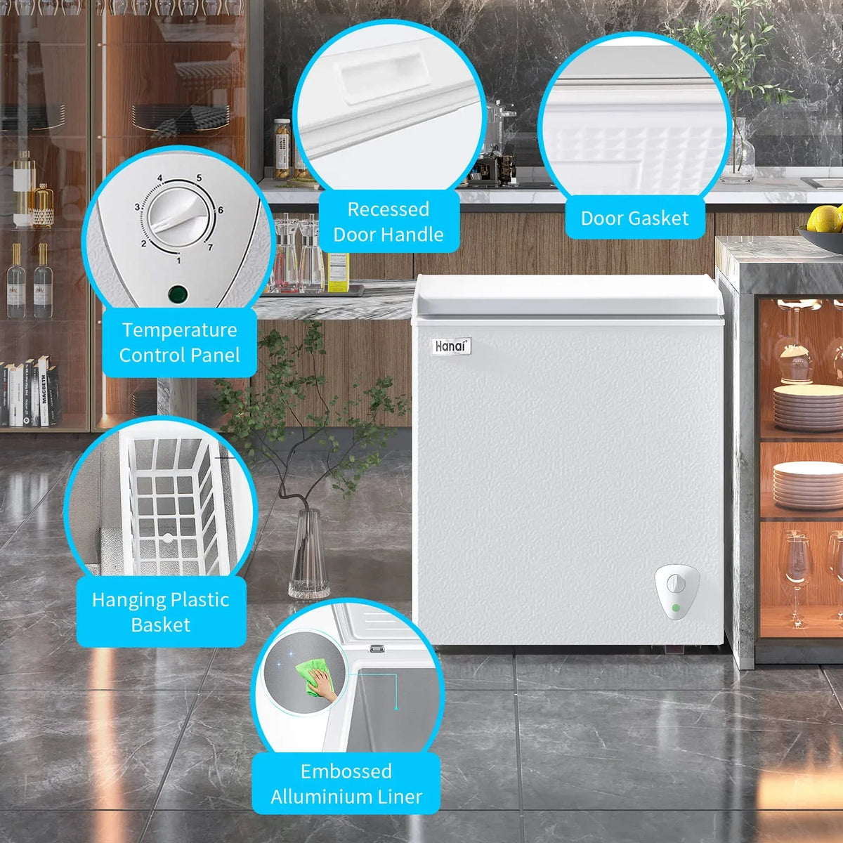 5.0 Cubic Chest Freezer - Compact Deep Freezer with Top Open Door and Removable Storage Basket, 7 Gears Temperature Control, Energy Saving - image 2