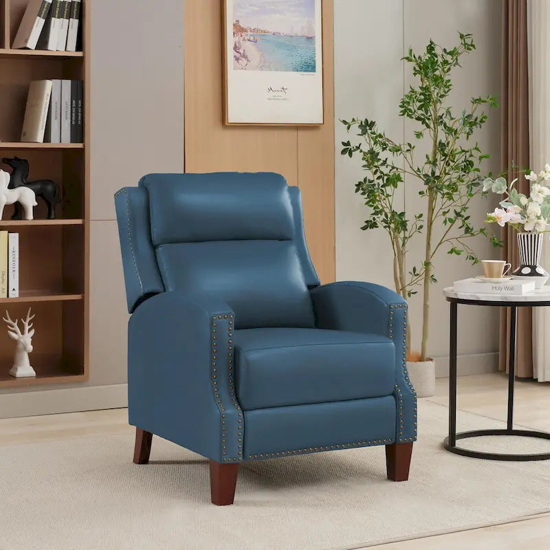 Authentic Leather Pushback Recliner with Adjustable Seat Back and Sturdy Wooden Legs - image 18
