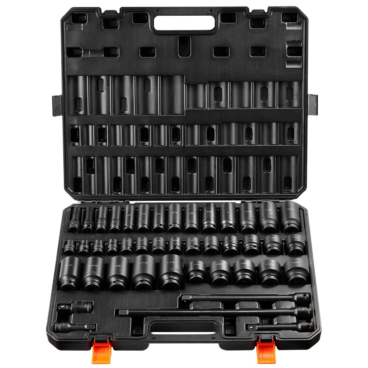 SKYSHALO 43-Pc Impact Socket Set, 1/2" Drive, SAE 3/8"-1-1/2", Deep & Shallow, 6-Point, Cr-Mo Steel, for Automotive Repair, Clear Size Labels, Durable - image 2