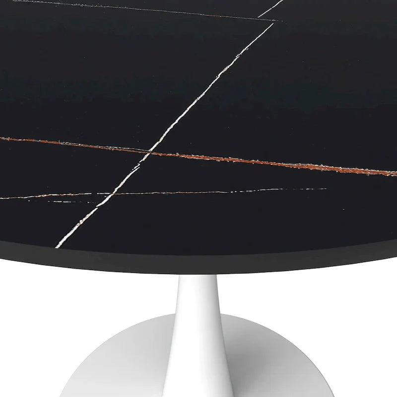 Bristol 35-Inch Round Dining Table for 4 with Sintered Stone Top and White Stainless Steel Pedestal Base - image 10