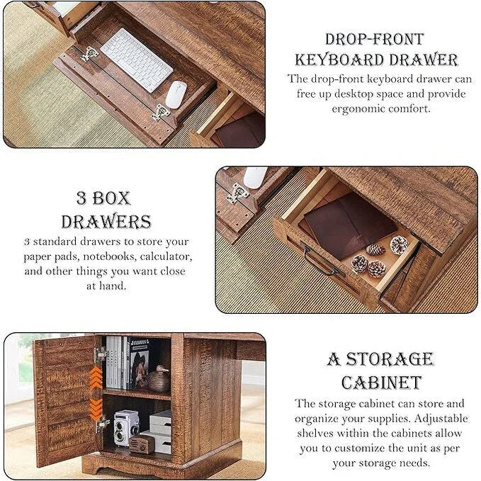 60 Farmhouse Executive Desk, Wood Home Office Desk, Computer Desk - image 19